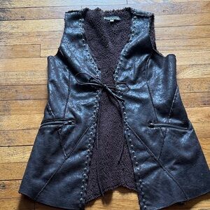 Luxurious Chocolate Brown Faux Leather Vest with Faux Fur lining